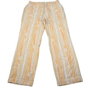 Cato Linen Blend Pants Womens 14/16W Orange Stripe Wide Leg Beach Boho Coastal
